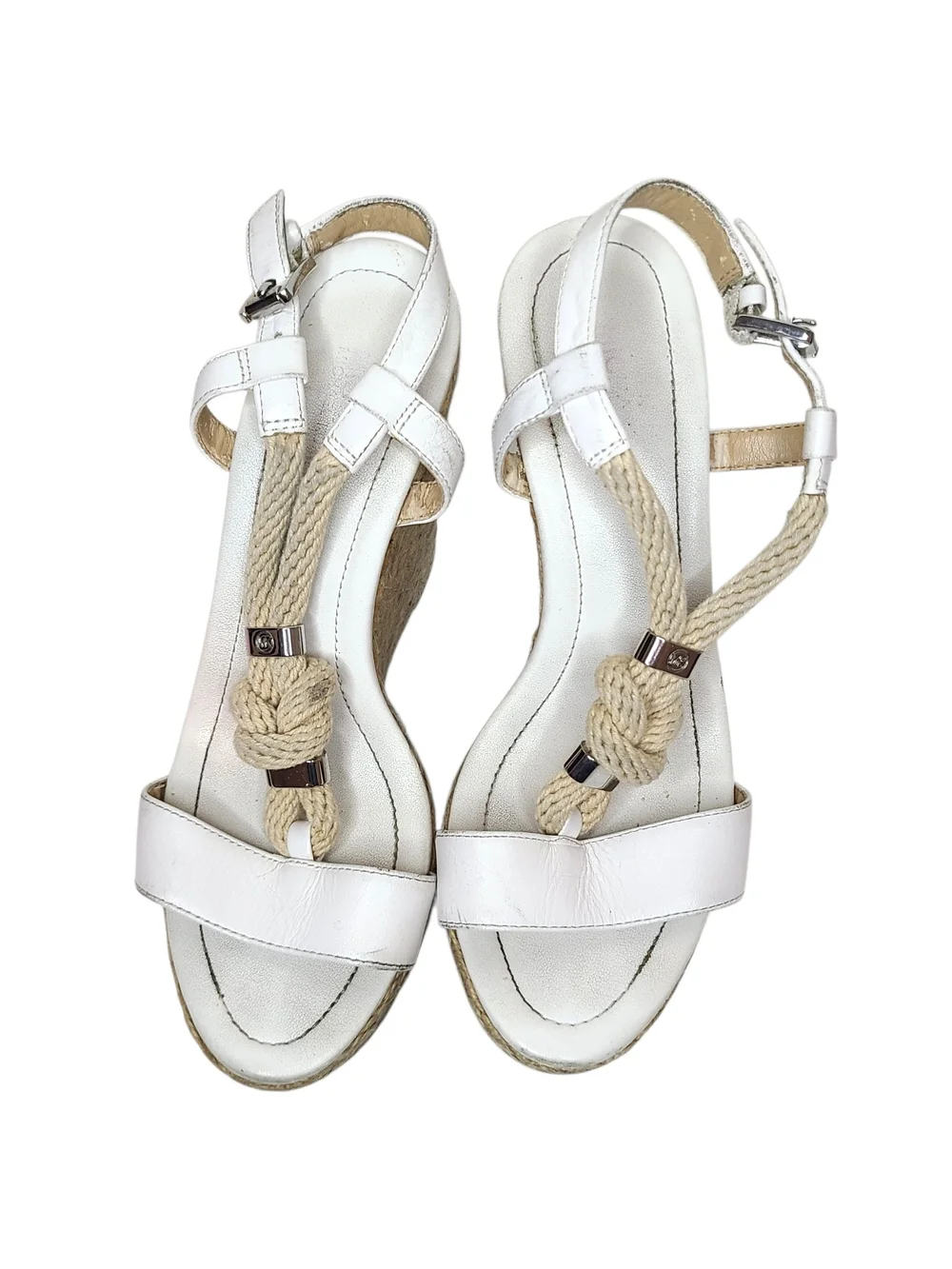 Michael Kors White Leather Rope-Knot Espadrille Wedge Sandals High Heel